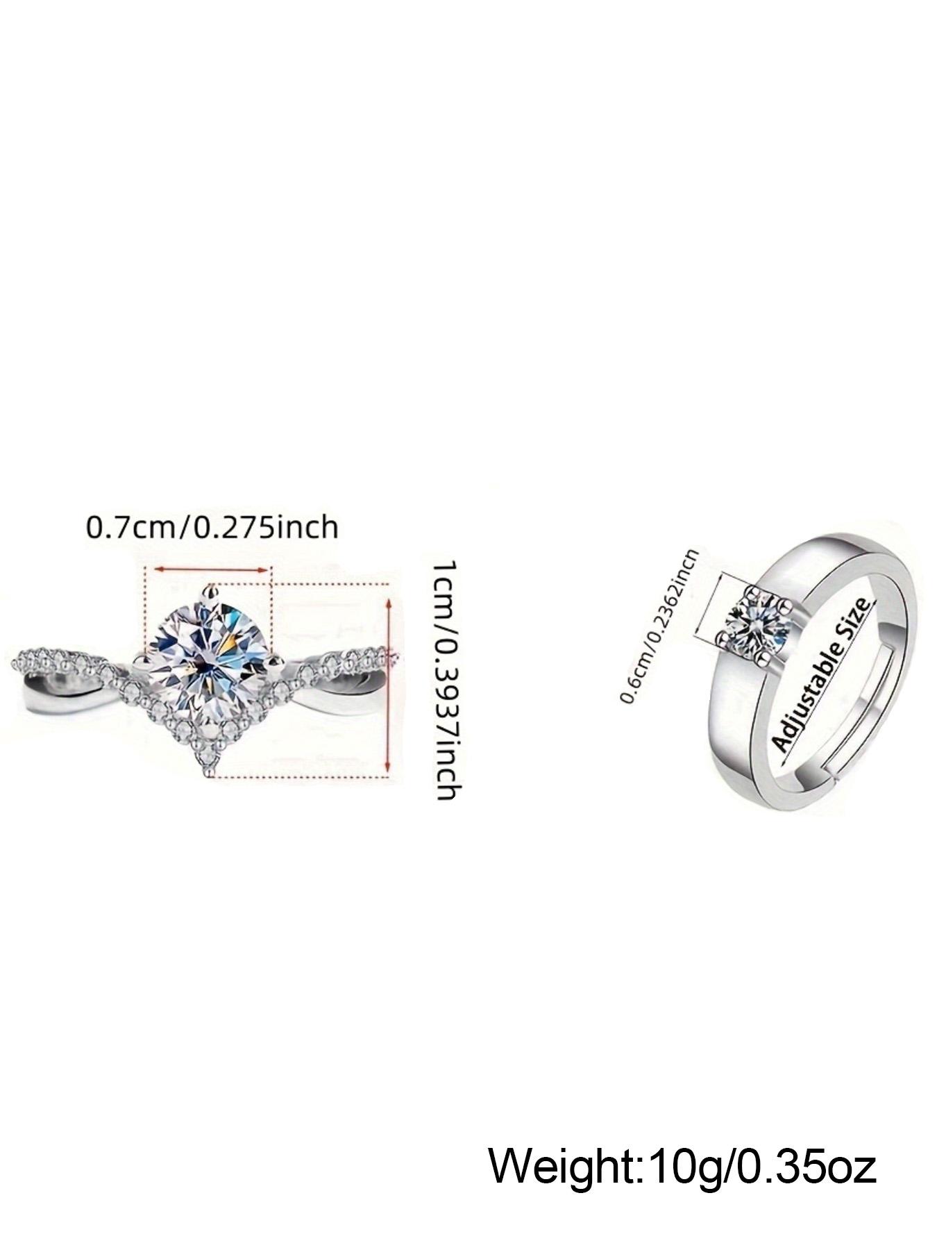 2 Piece Set Artificial Cubic Zirconia Wedding Rings, Adjustable Open Style Couple Engagement Rings, Perfect Casual Party Fashion Jewelry Gift