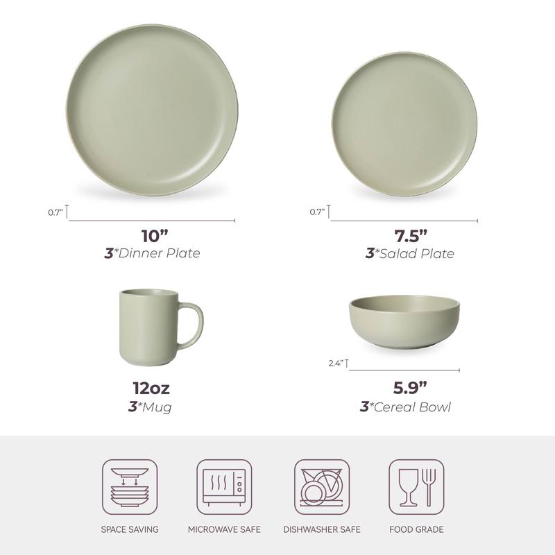 【TikTokShopBlackFriday】12-Piece Stoneware Dinnerware Set with or without Mugs | Plates, Bowls, Optional Mugs | Microwave & Dishwasher Safe | Non-Toxic, Stackable Matte Glaze Tableware for 3–4