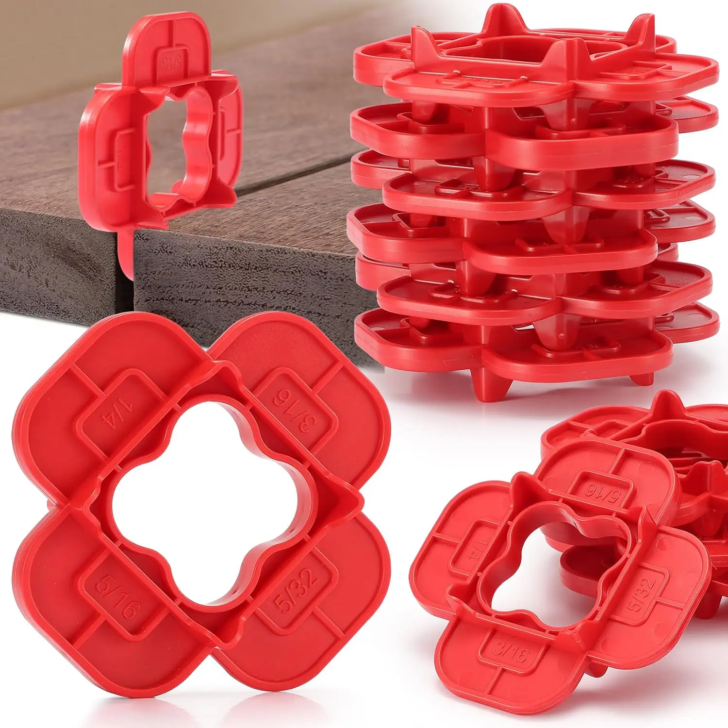 GJAHSH 6 Packs 4-in-1 Multi-Size Deck Spacers Tool (5/32", 3/16", 1/4", 5/16"), Deck Board Spacers Gap Tool for Composite, PVC, Hardwood & Pressure Treated Decking
