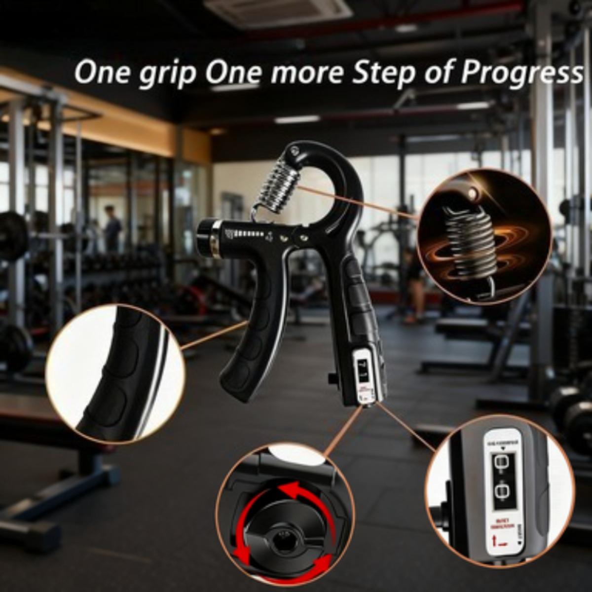 Portable adjustable grip strength trainer with comfortable handles, featuring adjustable resistance and a non-slip design. It strengthens forearm muscle strength and serves as a fitness and rehabilitation device.