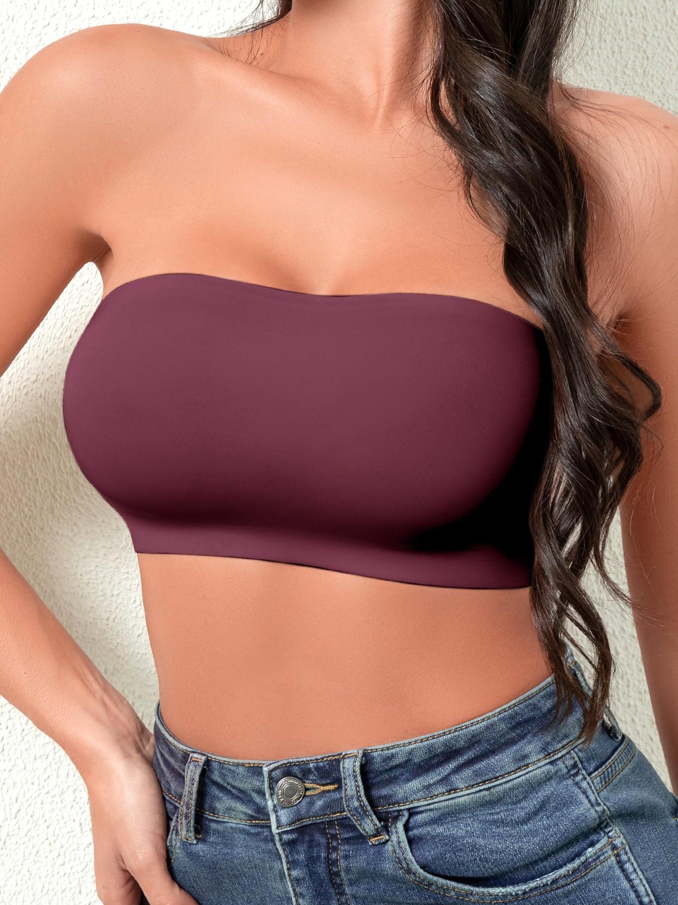 Women's Strapless Bralette, No Steel Cup Design, Soft Fit Daily Wear, Plain Pattern, Buckleless Style, All Season Comfort