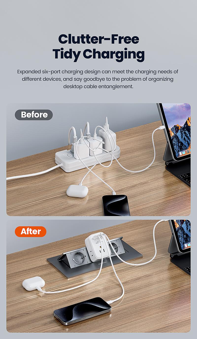 USA to Europe International Plug Adapter, Toocki Travel Adapter, (Single C port 20W Max, USB-A port 18W Max) with 3 AC, 2 USB-C, and 1 USB-A Port, Ideal for iPhone 15, iPad Air, and More,for USA to EU Germany France Iceland Italy  Greece fast charge