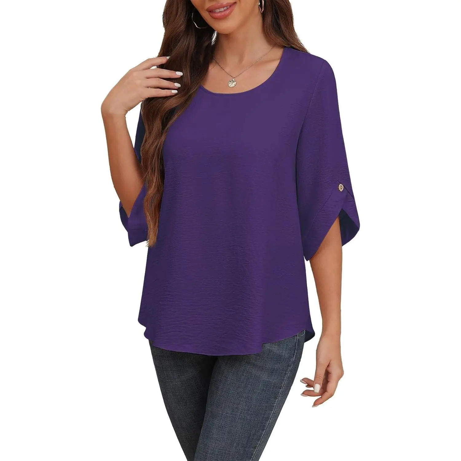 Women's 2026 Summer Chiffon Blouses Bell Short Sleeve Tshirts Casual Loose Flowy Dressy Work Tops for Leggings Blouse