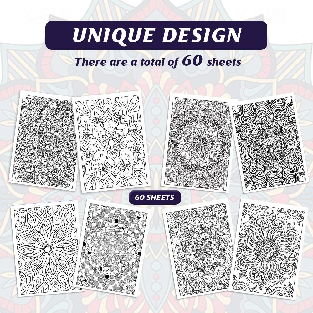 Mandala Coloring Book for Kids, 60 Patterns Stress Relief Creative Doodle Book, Parent-Child Educational Drawing Tool, 1 Volume