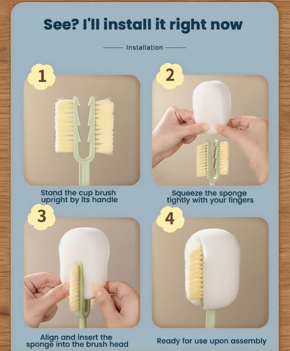 Multifunctional 5-in-1 Bottle Brush – Great for Cleaning Cup Lids & Home Kitchen Chores