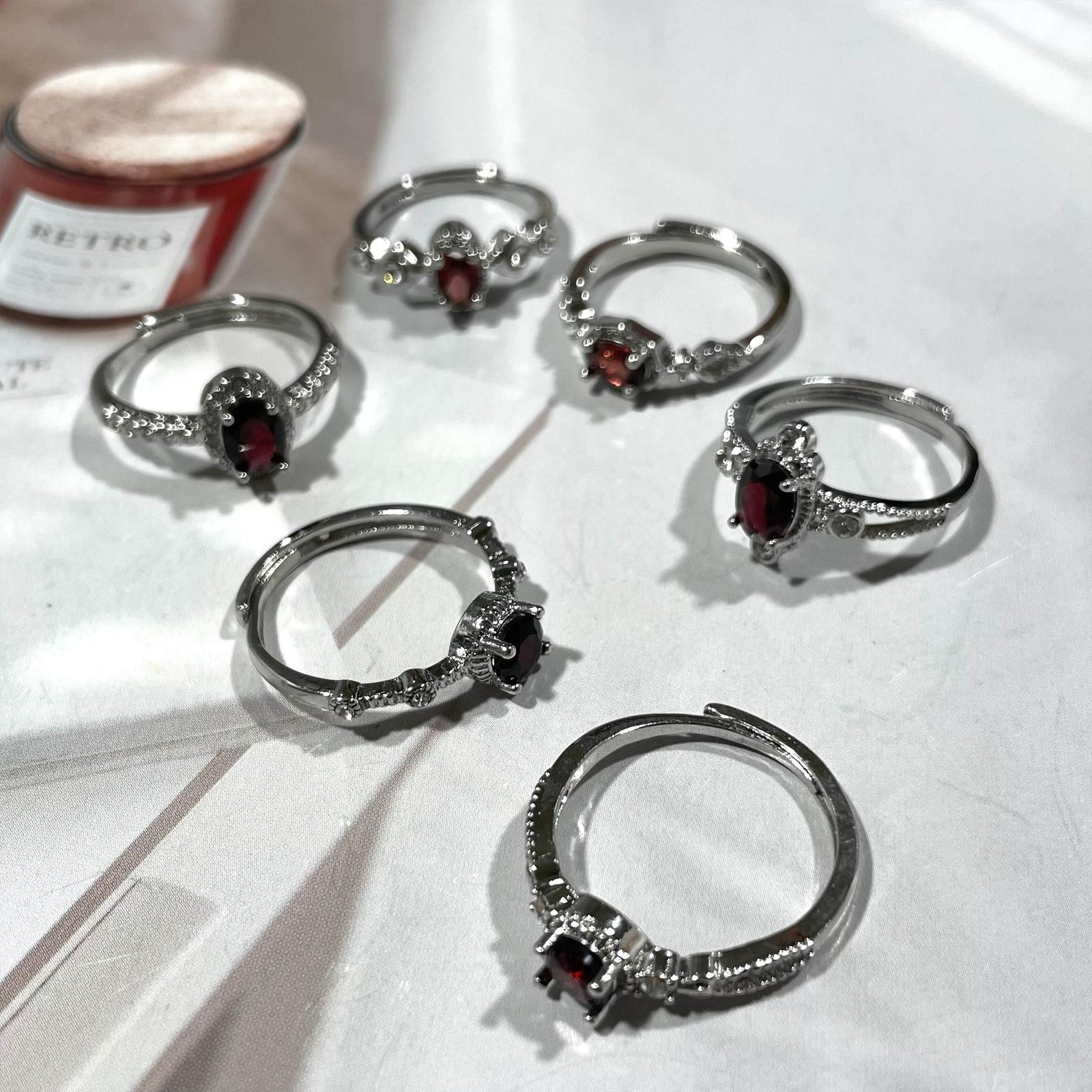 6 Counts Adjustable Garnet Rings Set For Women and Girls Handmade Rings Natural Gemstone For Christmas Ring Promise Ring Stackable Fashion Ring