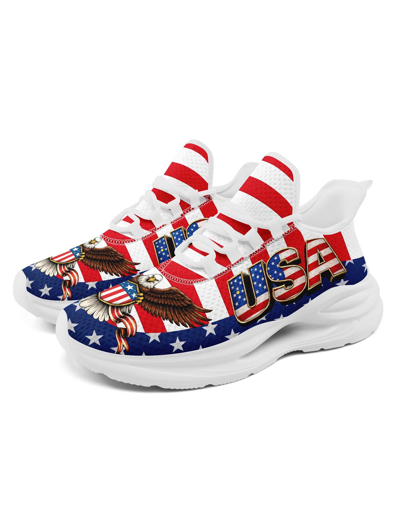 Men's Bold US Eagle Graphic Sports Shoes, Breathable Lightweight Athletic Blade Sneakers, Comfortable Plus Size Casual Footwear