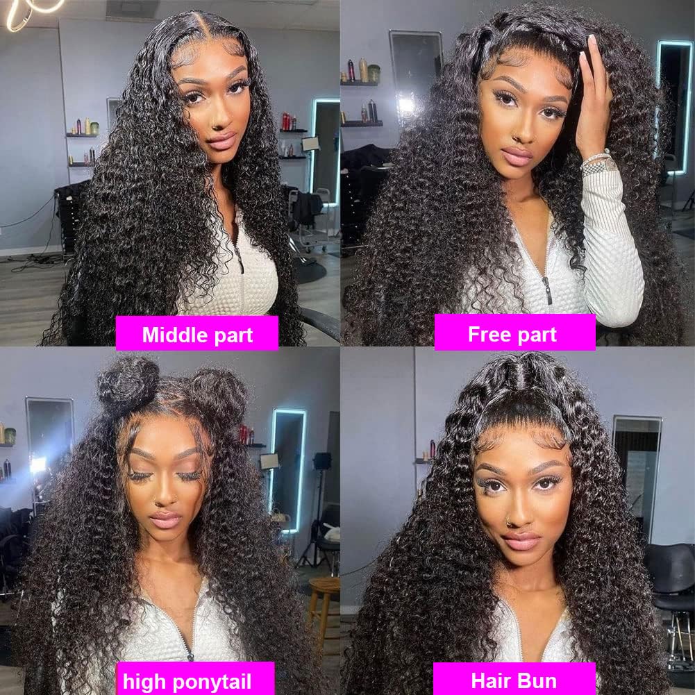 Bling Hair 12-36 Inch Kinky Curly Lace Front Wigs Human Hair 180 Density 13x6 HD Transparent Water Wave Lace Front Wigs Human Hair Pre Plucked for Women