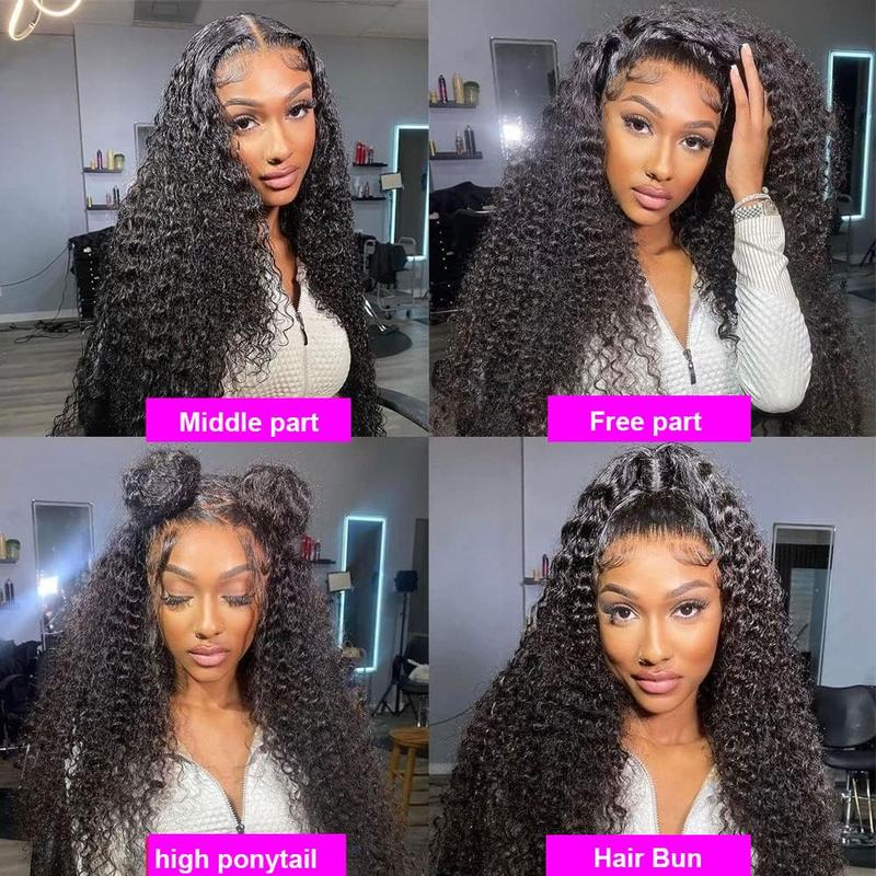 Bling Hair 12-36 Inch Kinky Curly Lace Front Wigs Human Hair 180 Density 13x6 HD Transparent Water Wave Lace Front Wigs Human Hair Pre Plucked for Women