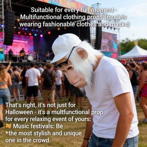 Novel monkey mask, fun white fur gorilla latex mask + adjustable pixel sunglasses, suitable for Halloween role-playing, parties, and social occasions