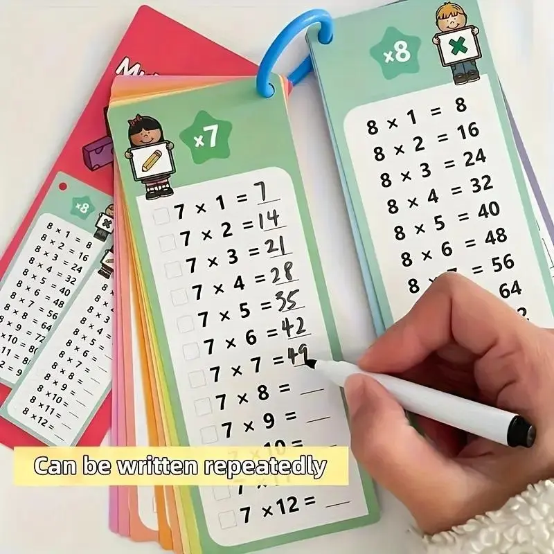 15 Pcs Multiplication Flash Cards for Kids, Reusable Writable Math Practice Cards with 1-12 Times Tables, Colorful Math Learning Tools for Students & Teachers, Homeschool Classroom Supplies, Christmas Gift sheet