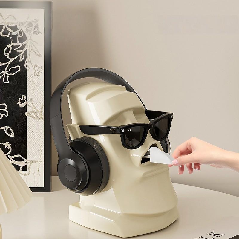 Creative Plaster Napkin Holder, Multi-Functional Living Room Entryway Easter Statue Bedroom Desktop Headset Stand, Unisex Solid Design