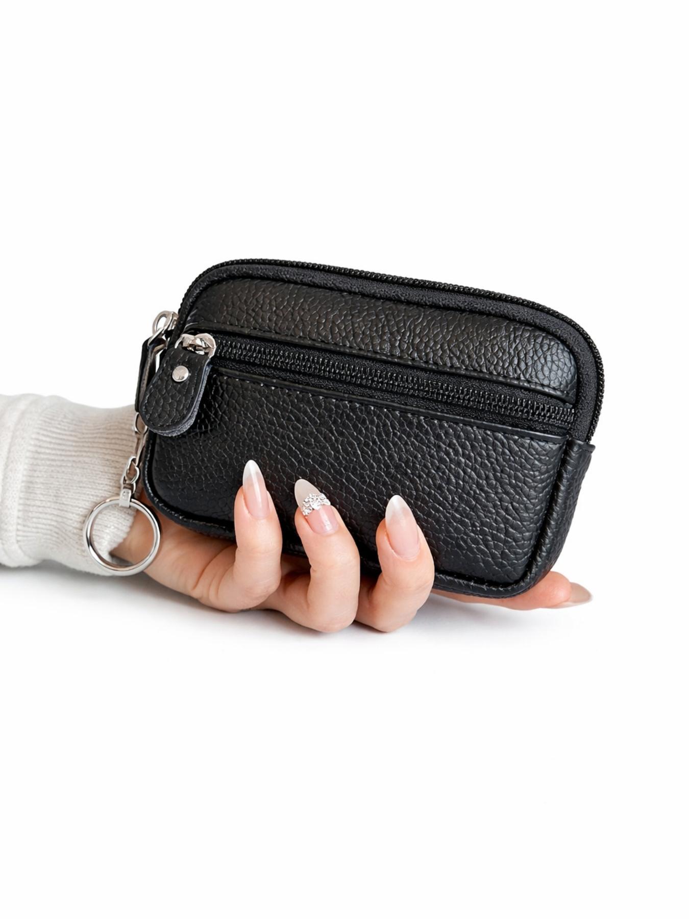 New Women’s PU Leather Zip Wallet, Small Coin Purse Card Holder with Keychain, Portable Mini Clutch Wrist Wallet