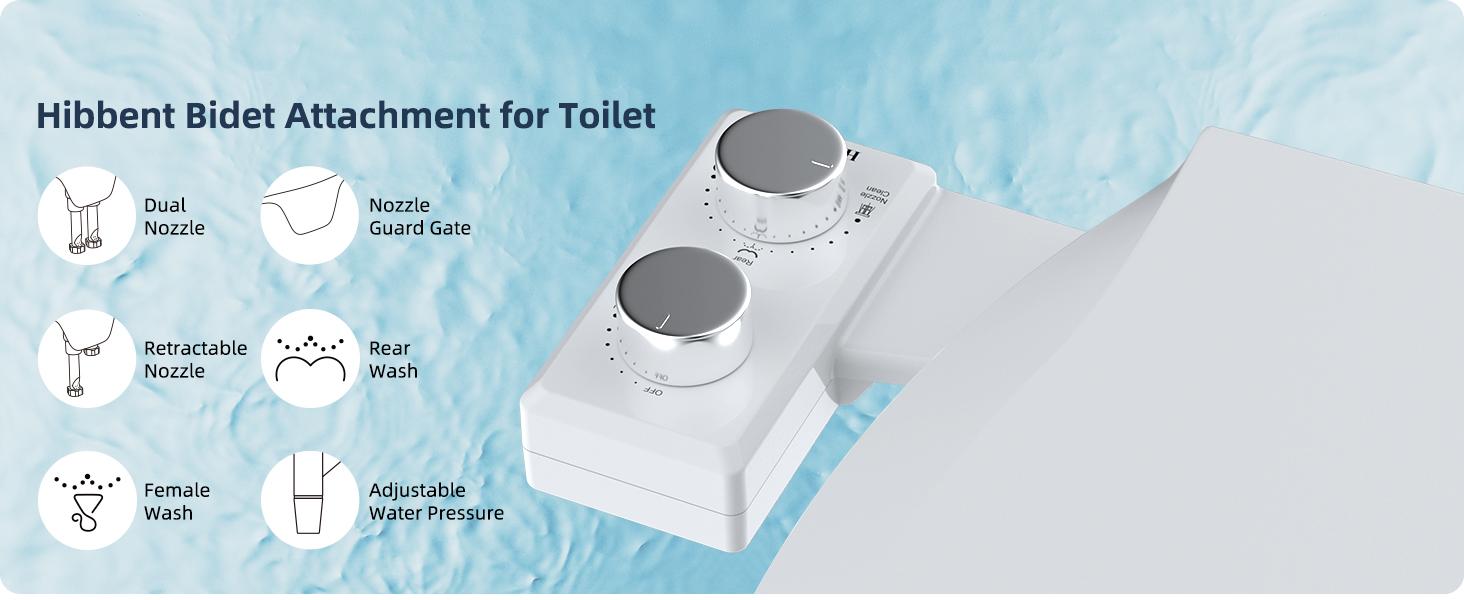 Bidet Attachment for Toilet, Non-Electric Dual Nozzle for Frontal & Rear Wash, Adjustable Water Pressure Control, Fresh Water Bidet Toilet Seat, Self Cleaning Water Sprayer