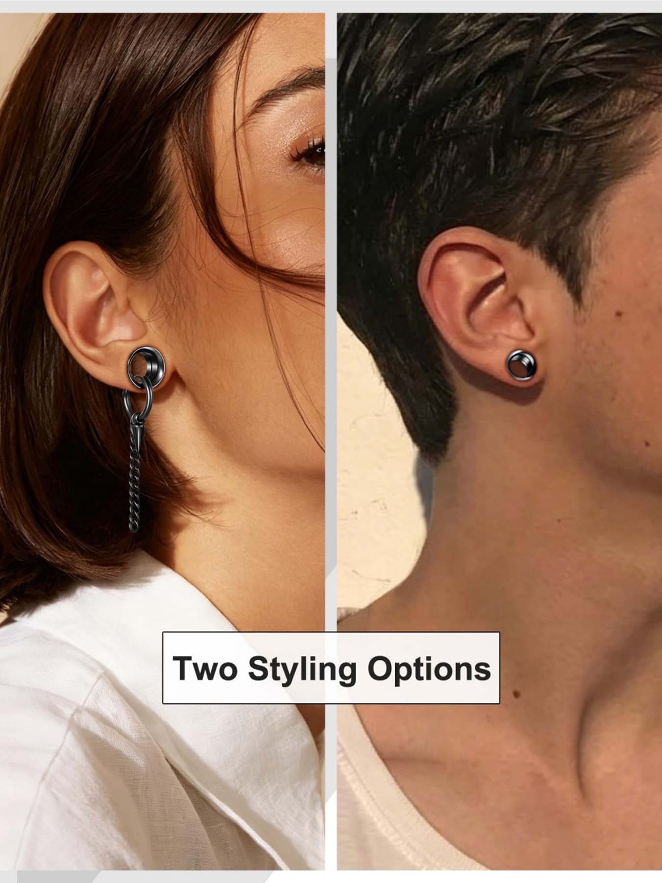 2 Pcs Stainless Steel Dangle Gauges, 6mm-20mm Ear Tunnels Plugs Expander Plugs Stretcher Piercing Body Jewelry for Men Women