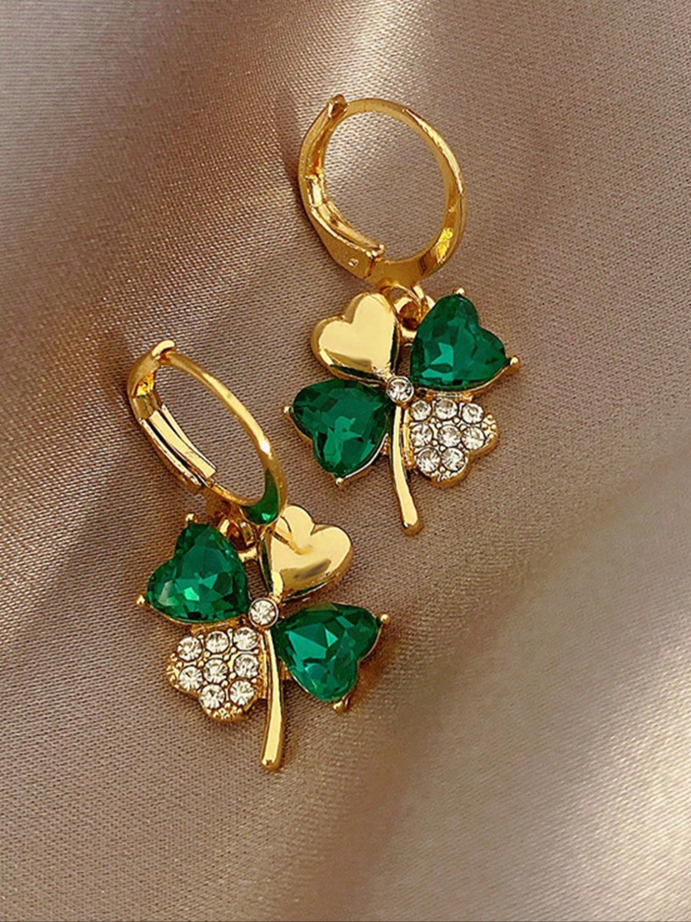 Elegant Rhinestone Four-Leaf Clover Earrings Set, Girls' Fashion Jewelry, Daily Wear Accessories, Perfect Birthday Gift