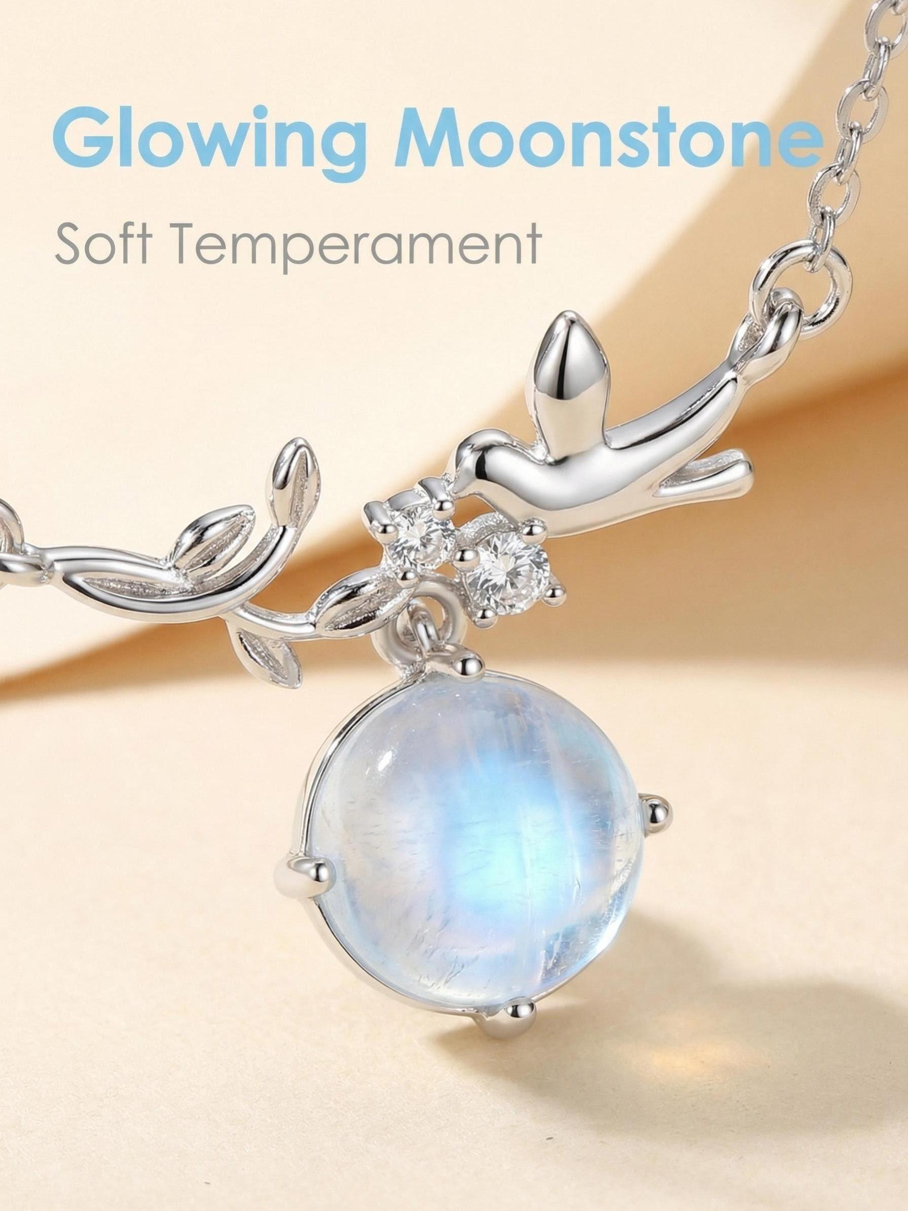 Eucalyptus Bird Necklace for Women, Elegant Moonstone Collar Chain, Fashionable Versatile Zircon Pendant, Creative Jewelry Gift