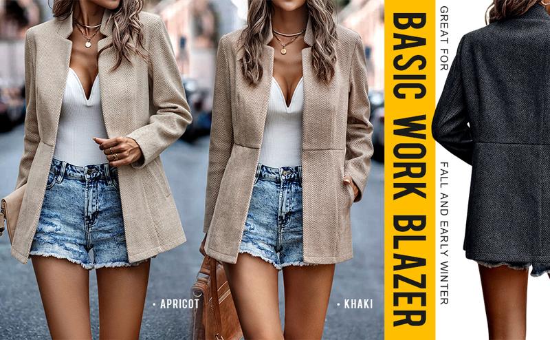 Chouyatou  Women's  Elegant  Casual Business Open Front Long Sleeve Notch Lapel Office Blazer Jacket Basic Womenswear