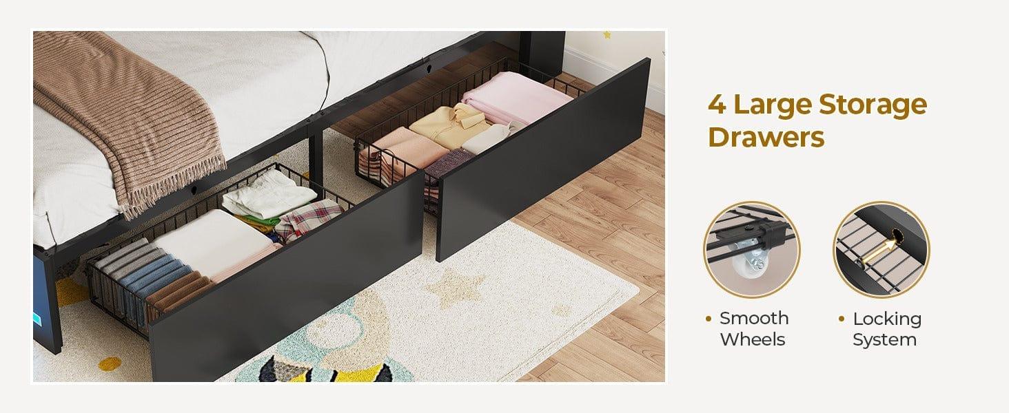 Sikaic Twin Size Bed Frame with Bookcase Headboard and Charging Station Black Bedroom Furniture Set