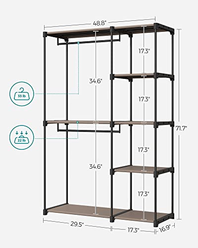 Freestanding Wardrobe with Removable Hanging Rods and Multiple Storage Compartments, Portable Closet Organizer with Adjustable Shelves, Sturdy Metal Frame with Non-Woven Fabric, Perfect for Bedroom Dorm Room and Small Space Clothing Storage