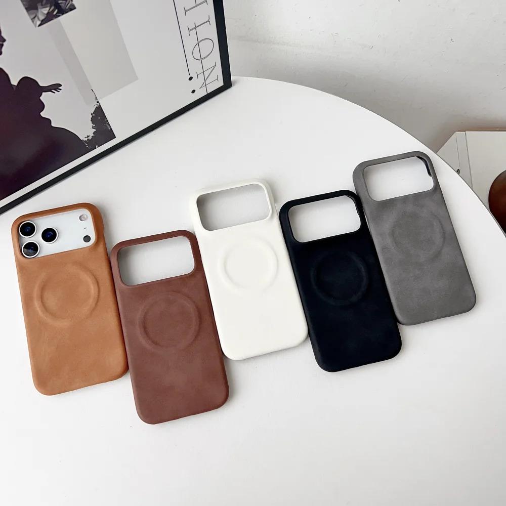 Luxury Sheepskin Feel Leather Magnetic Case For iPhone 17 Pro Max 13 12 14 15 Plus 16 Pro Max 17 Air For Magsafe Matte Cover