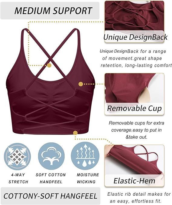 RUNNING GIRL Sports Bras for Women Sexy Crisscross Back Seamless Padded Sports Bra Medium Support with Removable Pads for Gym Workout Wear #SummerVibes Yoga Bra Yoga Clothes