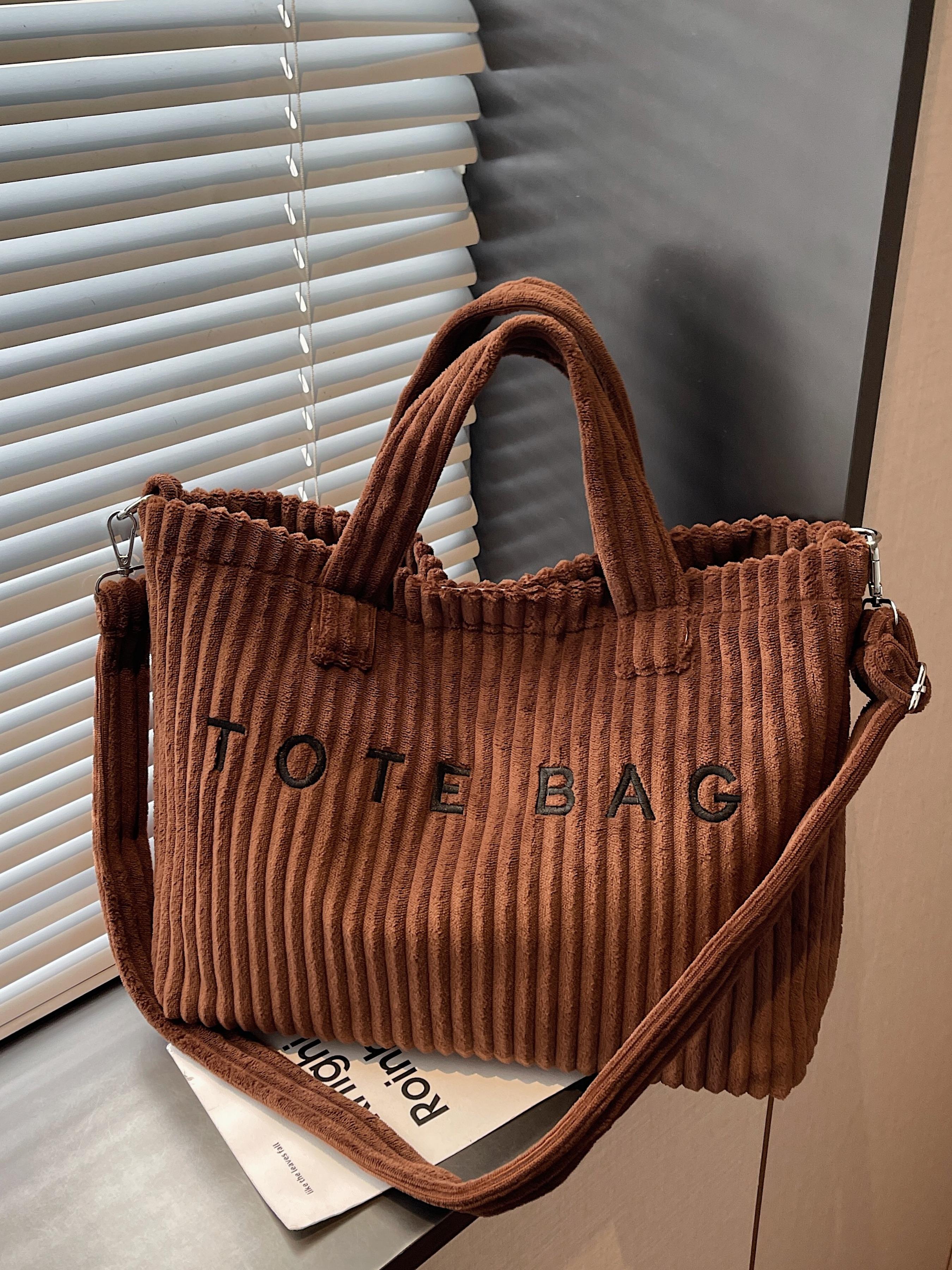 Large Capacity Corduroy Letter Design Handbag, Casual Fashion Shoulder Bag, Work & Daily Use, Everyday Bag, Stylish Tote Bag for Fall & Winter