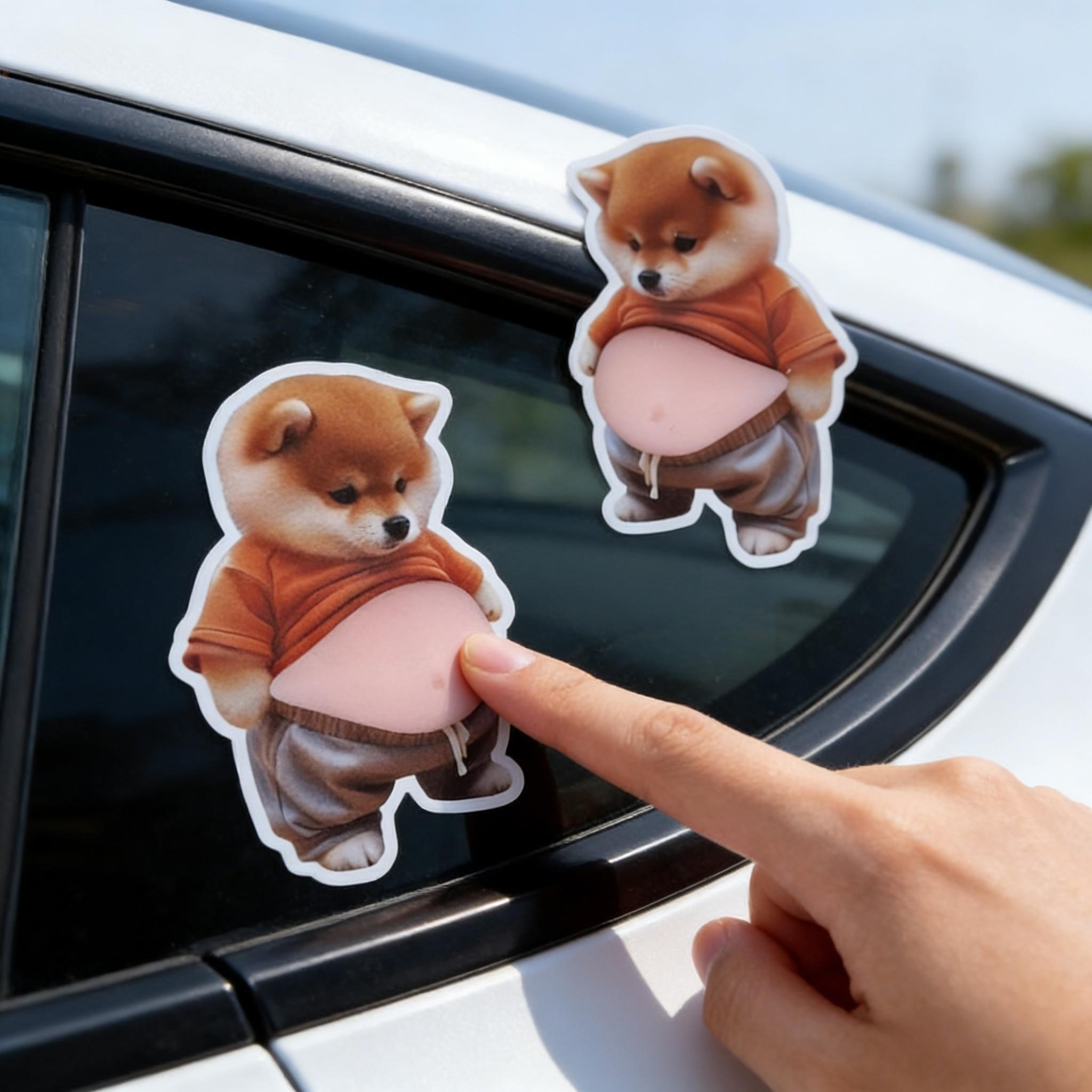 2pc Squishy Shiba Inu Sticker, Funny Chubby Belly Stress Relief Fidget Decal, Silicone Anti-Collision Car Door Protector, Cute Decorative Decals