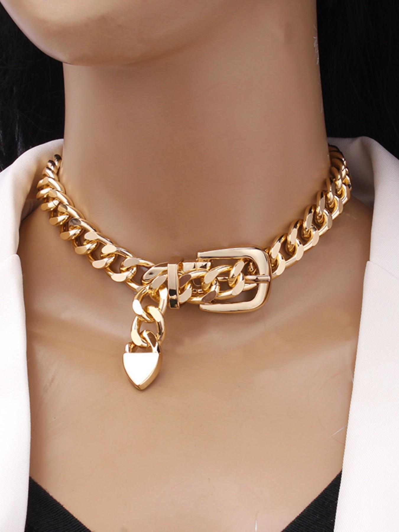 Punk Style Alloy Buckle Chain Necklace for Women, Party Street Fashion, Unique Clavicle Chain, Daily Wear Accessory, Trendy Neckpiece