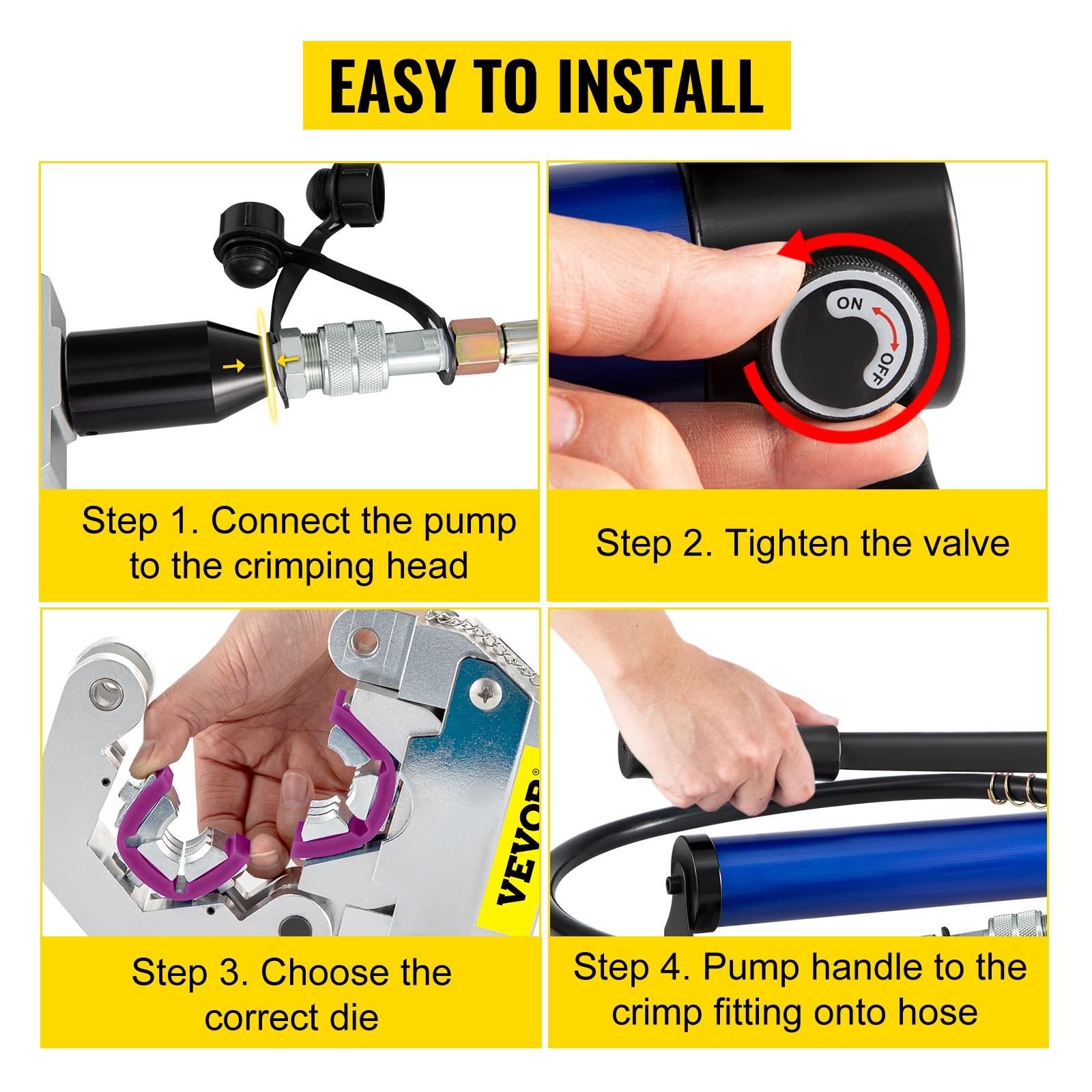VEVOR Manually Operated AC Hose Crimper FS-7842B Separable Hydraulic Hose Crimper Kit Manual Piston Valve For Aluminum Pump Air Conditioning Repair with 7 Dies Whole Set Handheld AC Hose