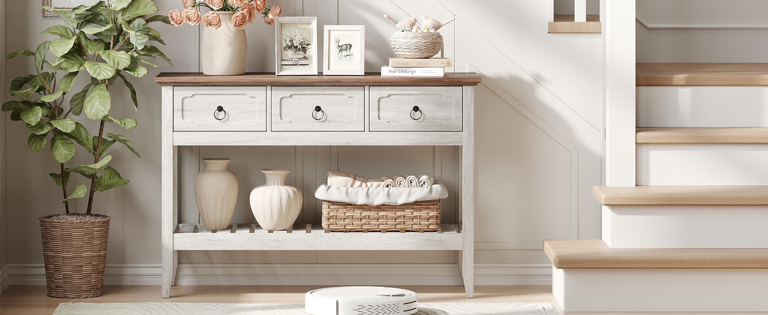Vabches Entryway Table with Large Storage Space, Farmhouse Feel Console Table for Entryway, Sturdy & Reliable Structure Sofa Table, Easy to Assemble Entry Table