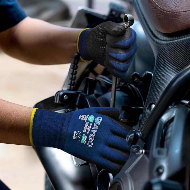 KAYGO Work Gloves MicroFoam Nitrile Coated KG19NB, Seamless Knit Nylon Safety Work Gloves with Micro Dots on palm, Ideal for General Purpose, Automotive, Home Improvement, Painting Protector