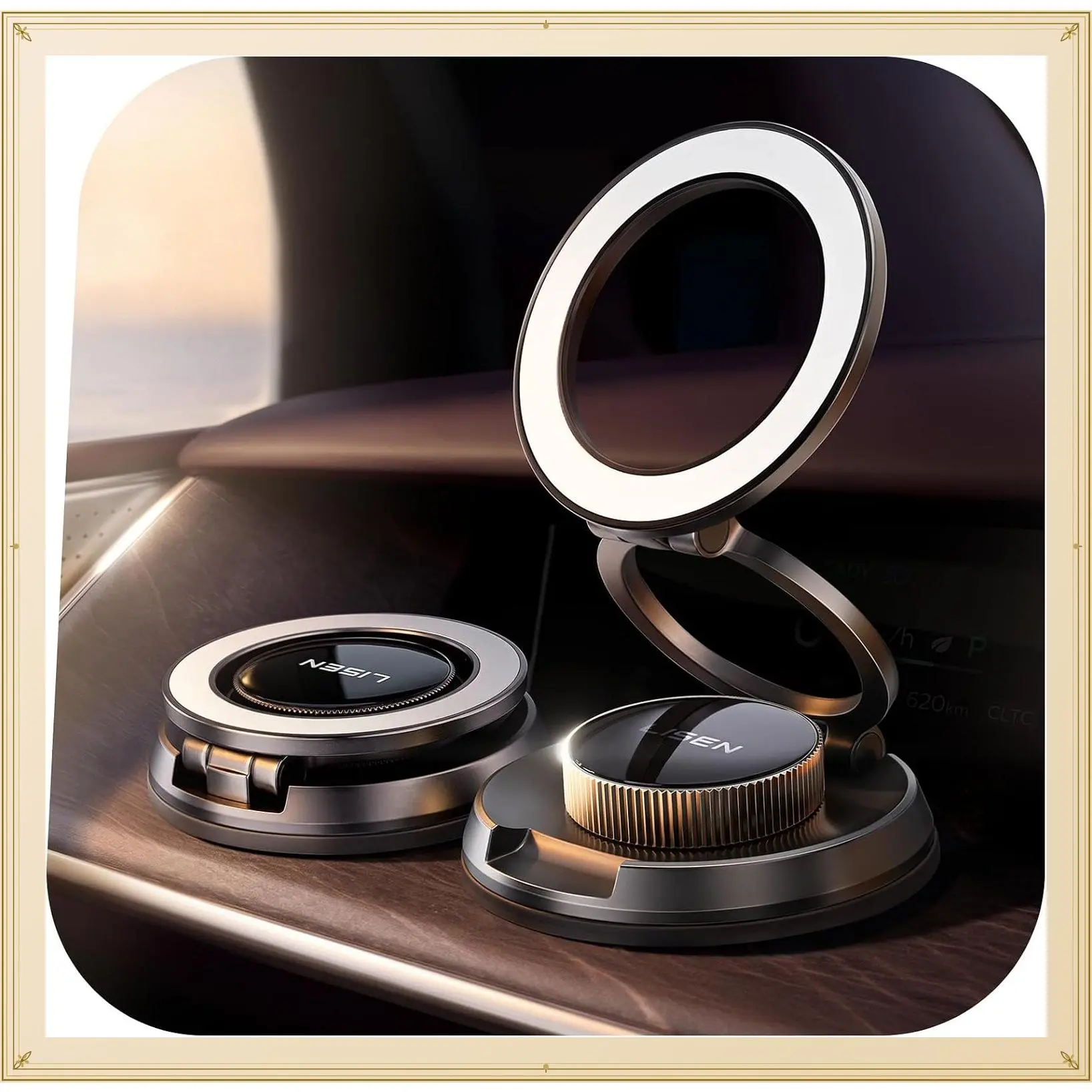 LISEN Suction Phone Mount for Vacuum [All-Metal & Nano Gel 98+LBS Suction] 360 Adjustable Vacuum Magnetic Phone Holder for Car, for Magsafe Car Mount for iPhone 17 Pro Max 16 15 14 13 12 &Dash Covers | [True Military-Grade] Car Phone Holder [UpgrGift
