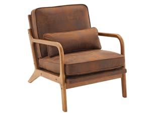 【Back to School】Karl home Accent Chair Mid-Century Modern Chair with Pillow Bronzing Cloth Lounge Arm Chair with Solid Wood Frame & Soft Cushion for Living Room, Bedroom, Belcony, Brown