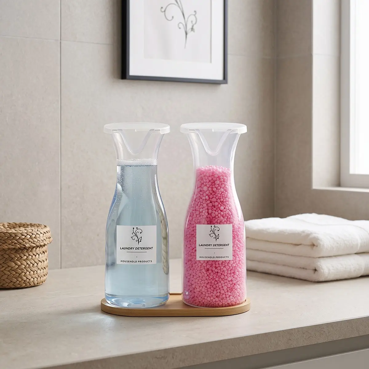 2/3 Pack Laundry Detergent Dispenser with Waterproof Label and Refillable Design for Laundry Room Organizing, Fabric Softener Dispenser, Laundry Soap Dispenser Liquid Laundry Detergent Container, Laundry Detergent Organizer, Refillable Bottle
