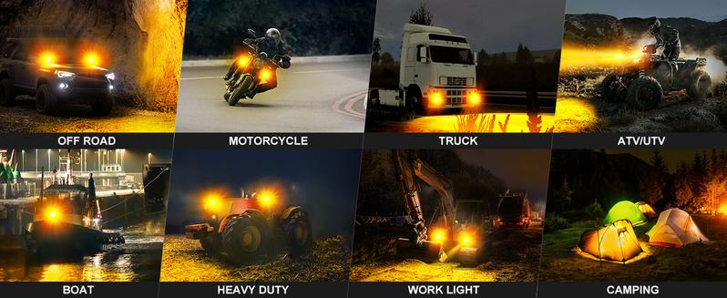 NAOEVO 4 Inch LED Pod Lights, Spot Flood Amber Lights with 2 Leads Wiring Harness, Cube Pods for Truck, Boat, ATV, UTV, 2 Pcs (Amber)