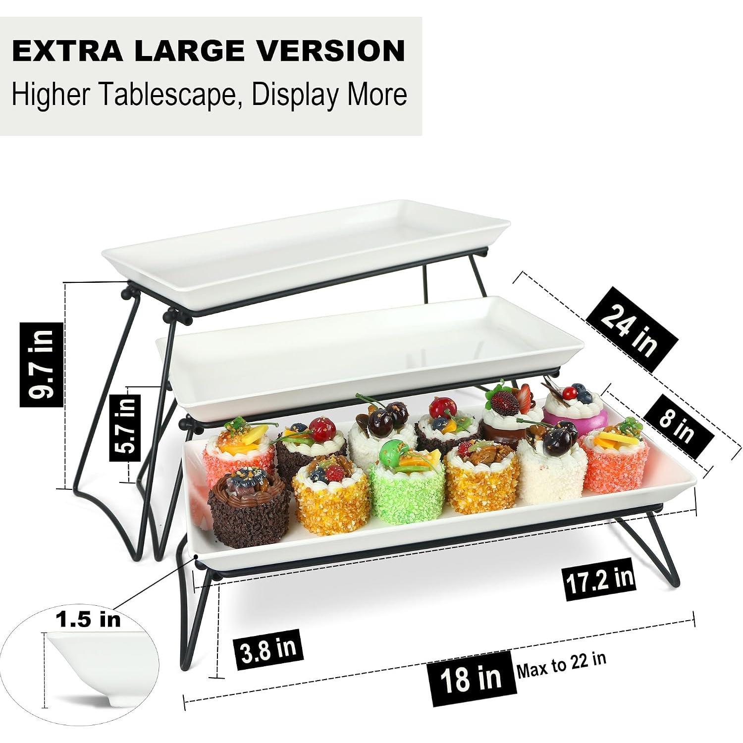3 Tier Serving Tray Set, 24x22x9.7 inch Cupcake Fruit Cookie Dessert Table Display Stands Melamine Tiered Platters  Trays for Party Buffet Entertaining, White