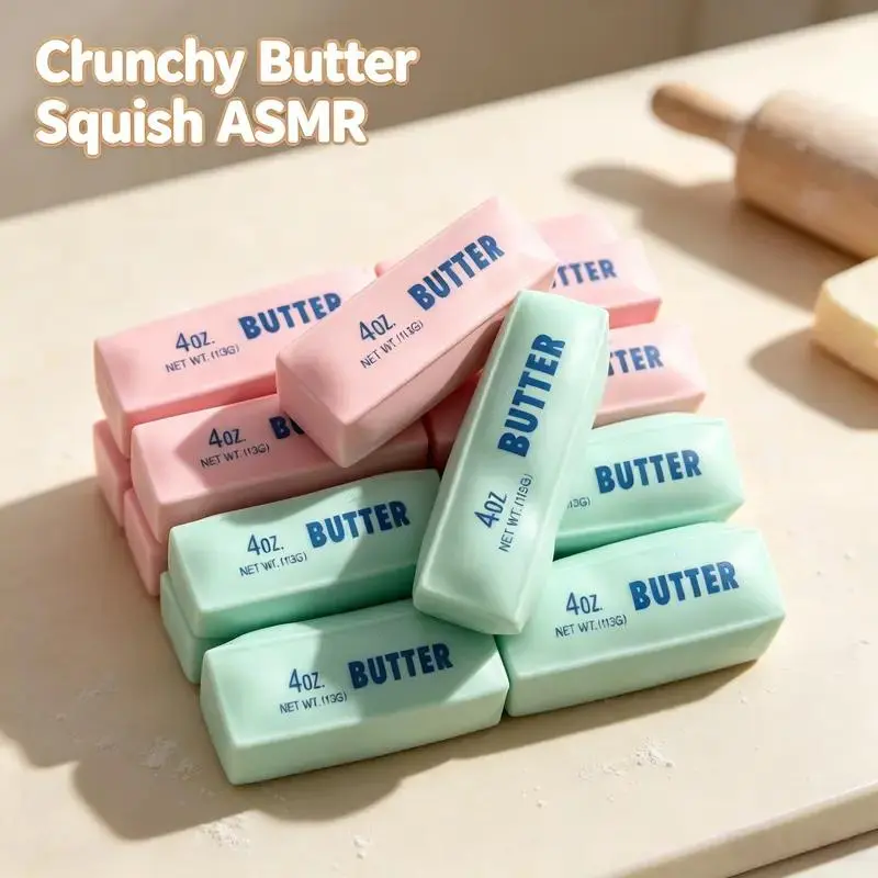 Crunchy Butter Cheese Squishy Sticks Toy - Unisex Slow-Rebound Sensory Fidget Squishies, Stress Reliever, Cute Soft Building Block Desk Toy, Whimsical Quirky Gifts for Grown Ups