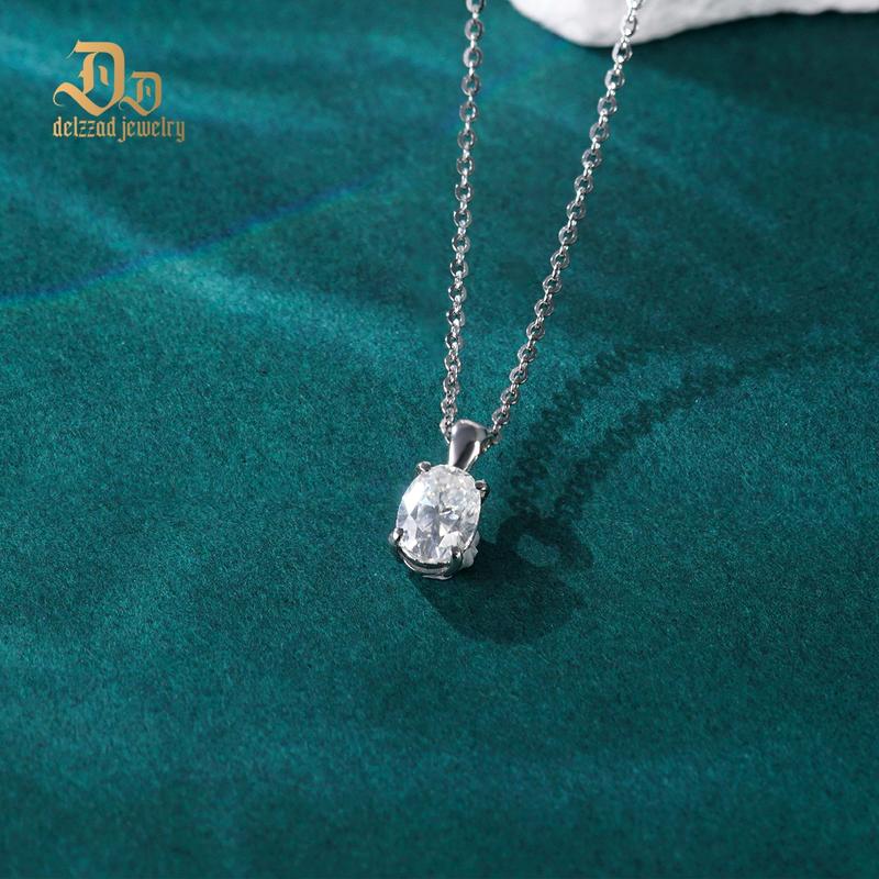 Delzzad 1ct Oval Prong Pendant VVS Synthetic Moissanite S925 Women Solitaire Necklace Chain Perfect for Any Occasion & Everyday Wear Birthday Anniversary Mother's Day Christmas Gifts
