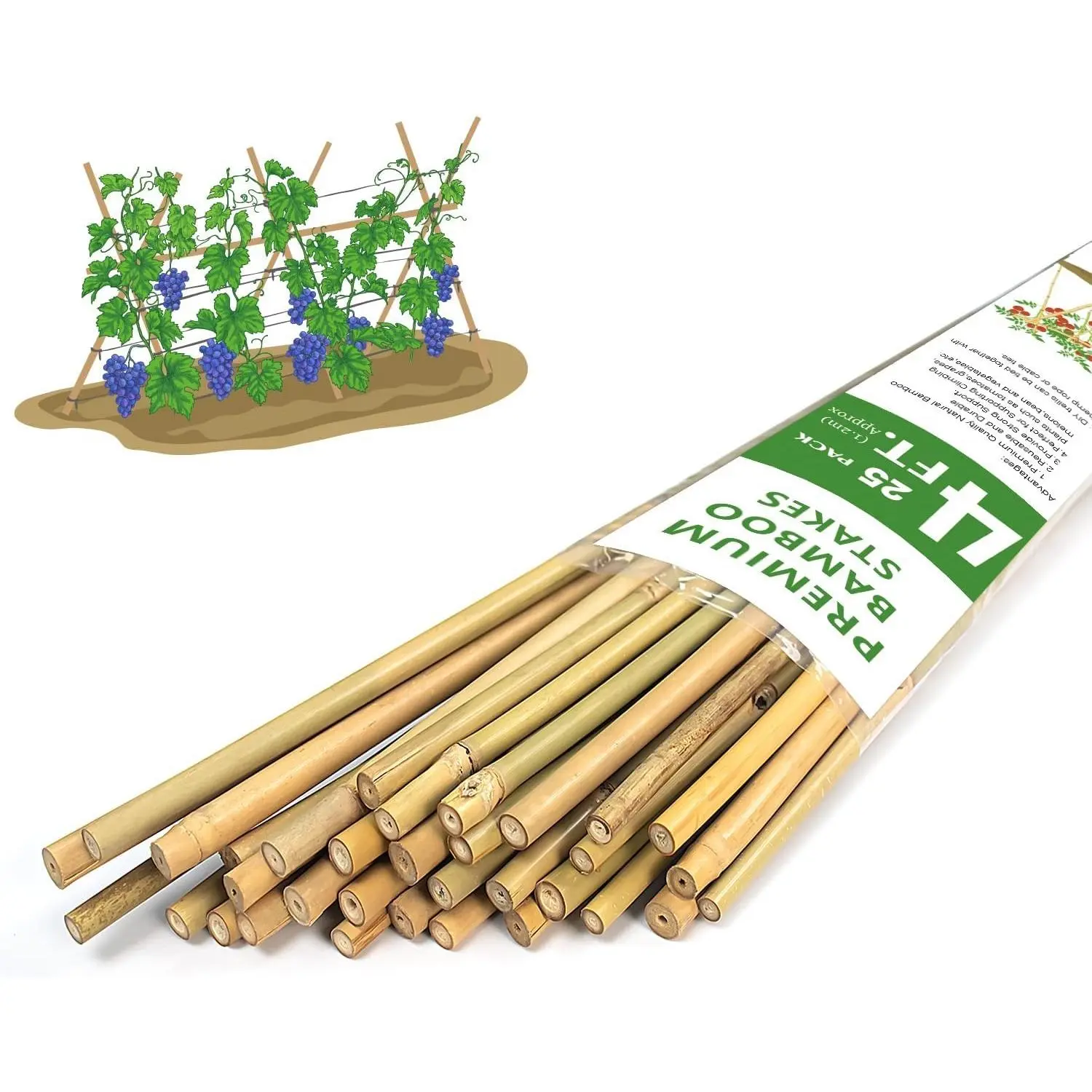 Plant Stakes,4FT Longer Sturdy Natural Bamboo Garden Stakes, 25Pcs Bamboo Sticks Trellis Support for Tomato, Vegetables Beans Trees Climbing Plants
