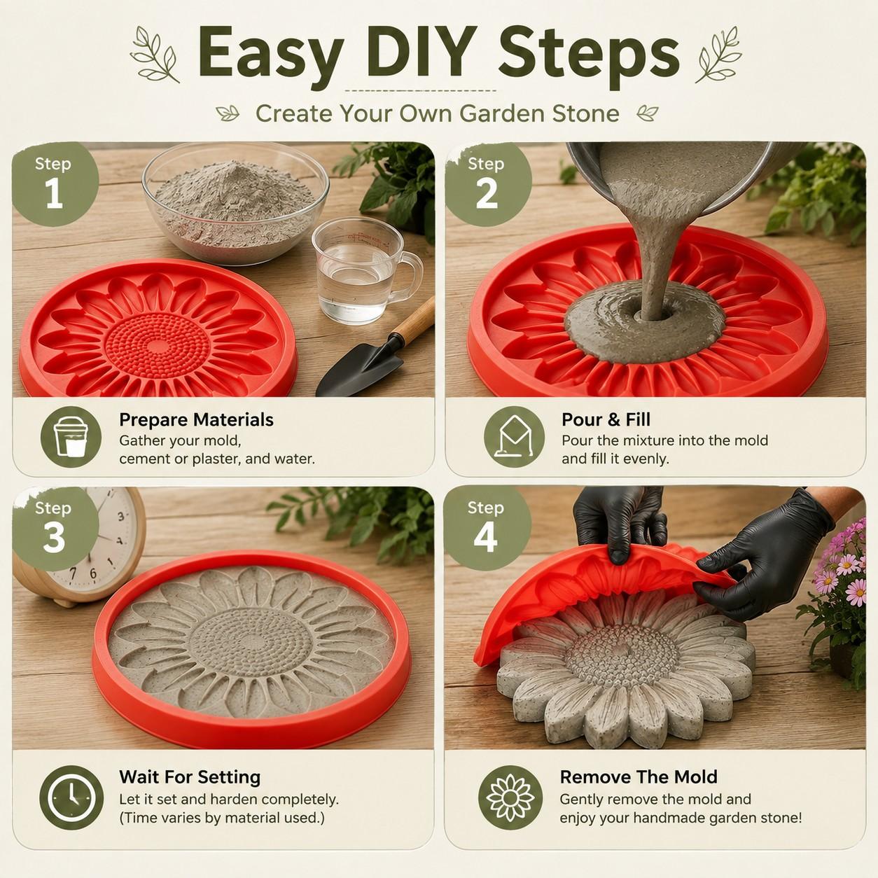 Sunflower Stepping Stone Mold - Reusable Silicone Garden Decor for DIY ...