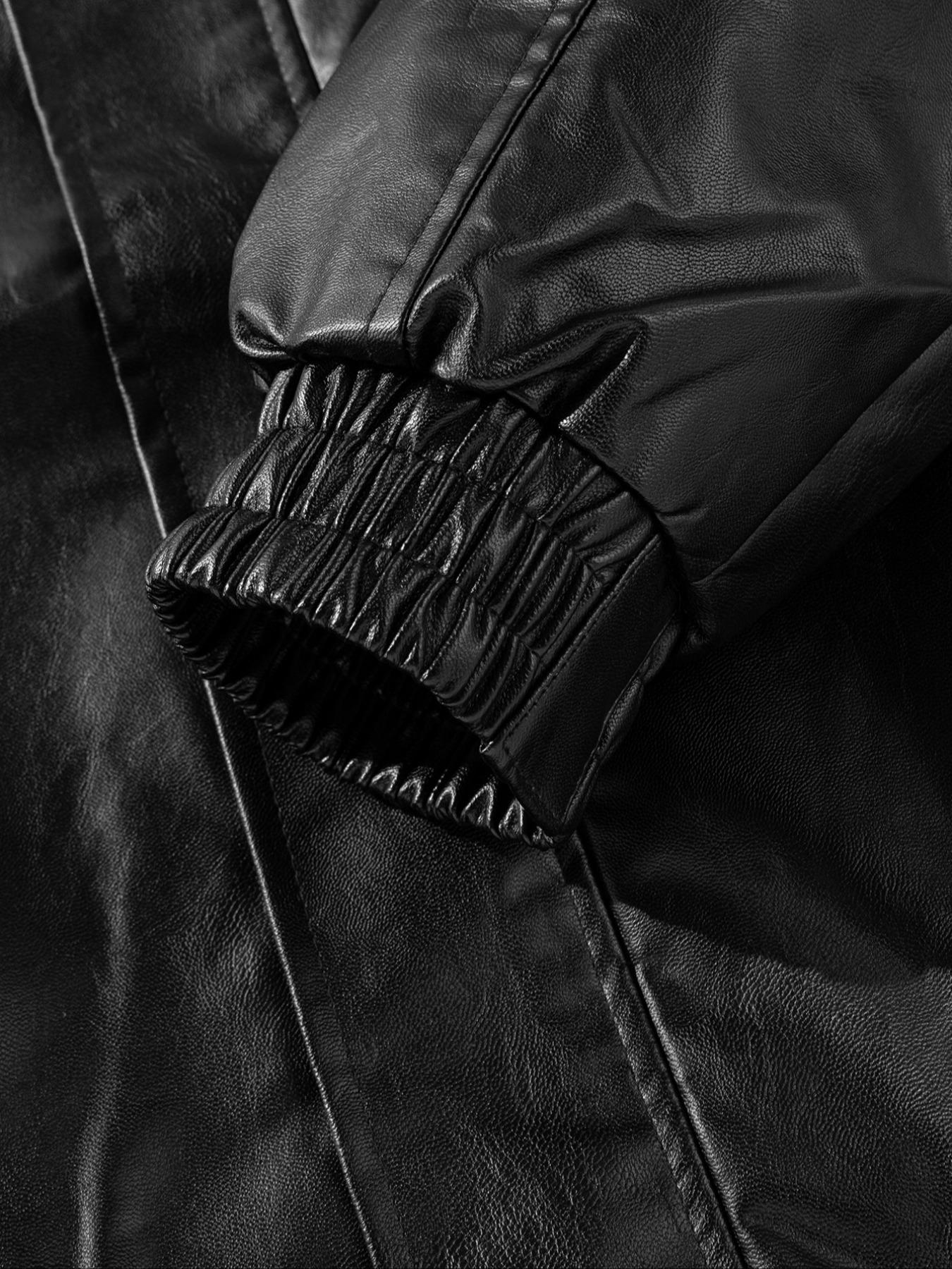 Men's PU Leather Long Sleeve Fitted Jacket with Large Double Pockets, Waterproof Windproof Slim Fit Coat, Casual Fashion for Spring & Fall Seasons