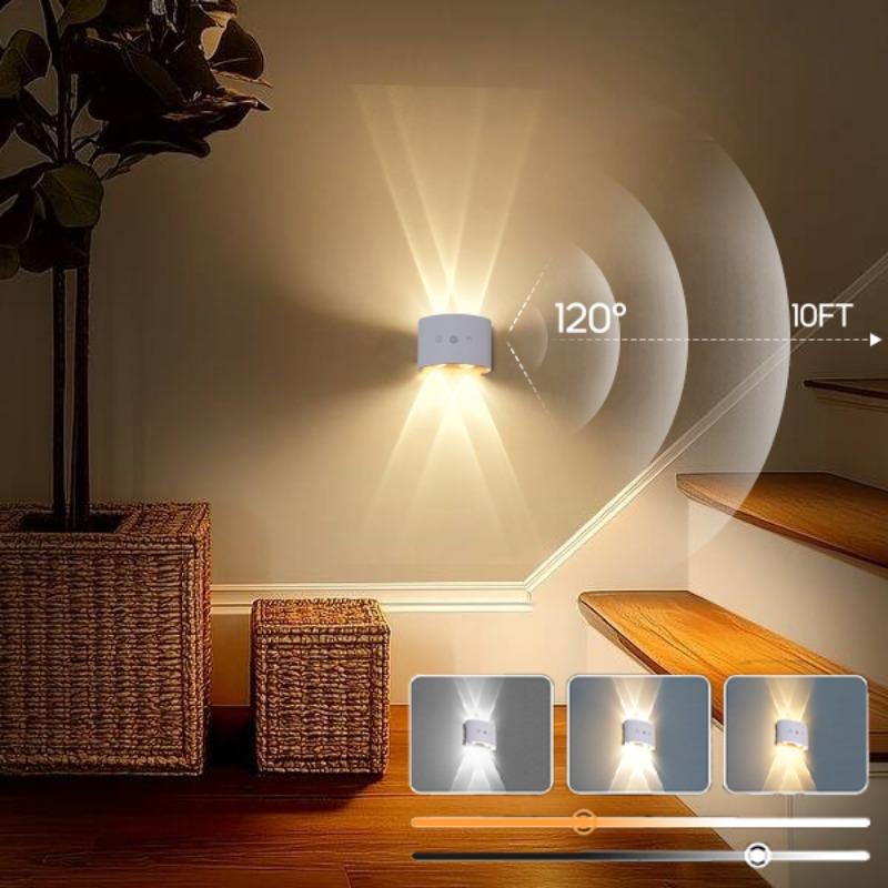Smart LED Motion Sensor Dual Head Wall Light, USB Rechargeable, Adjustable 3 Color Lights, No Wiring Needed, Ideal for Kitchen, Hallway, Bedroom