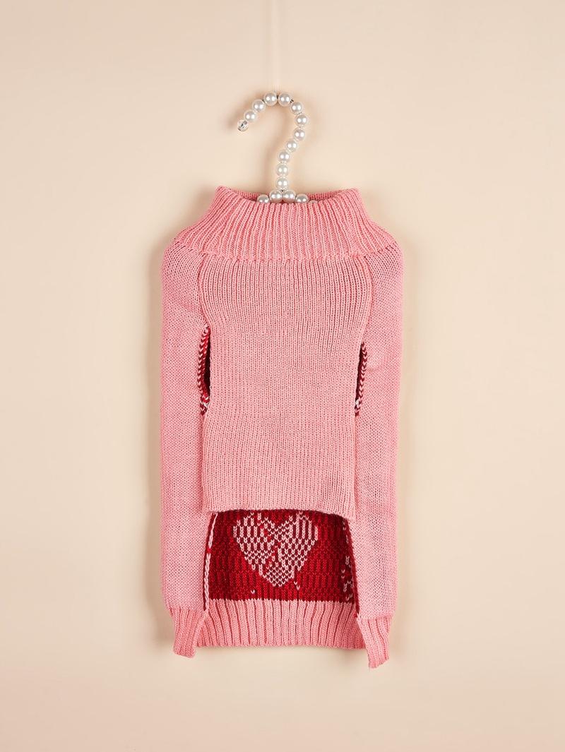New Valentine's Day Knit High-Elasticity Round Neck Pink Red Lover Bow Heart Pattern French Bulldog Bichon Dog Sweater