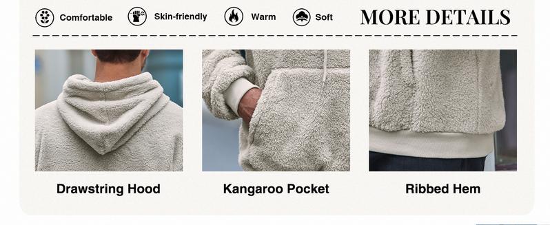 Runcati Men's Fuzzy Sherpa Pullover Hoodie Sweatshirt Long Sleeve with Kangaroo Pocket Chunky Fabric for Fall & Winter Athletic Fit