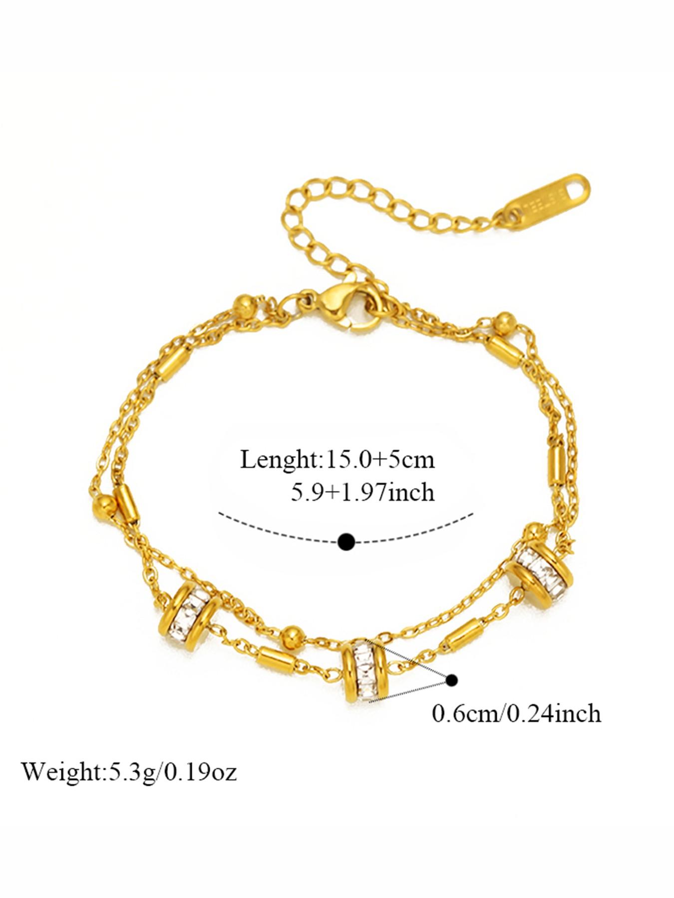 1Pcs Stainless Steel Synthetic Zircon Chain Bracelet For Women Gold Color Waterproof Simple Fashion Hand Chain Jewelry Daily Layering