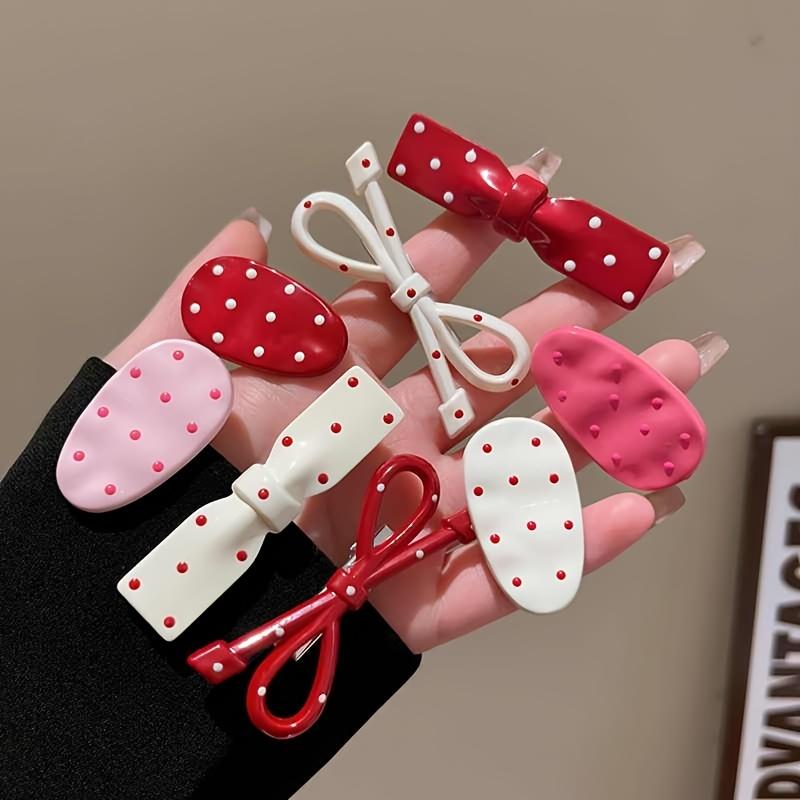 8Pcs Red‑White Polka‑Dot Hair Clip Set, Bow & Wavy‑Shaped Decor Side Barrettes, Sweet Multi‑style Decorative Hair Pins, Trendy All‑match Hair Accessories for Women Girls Daily Hairstyle
