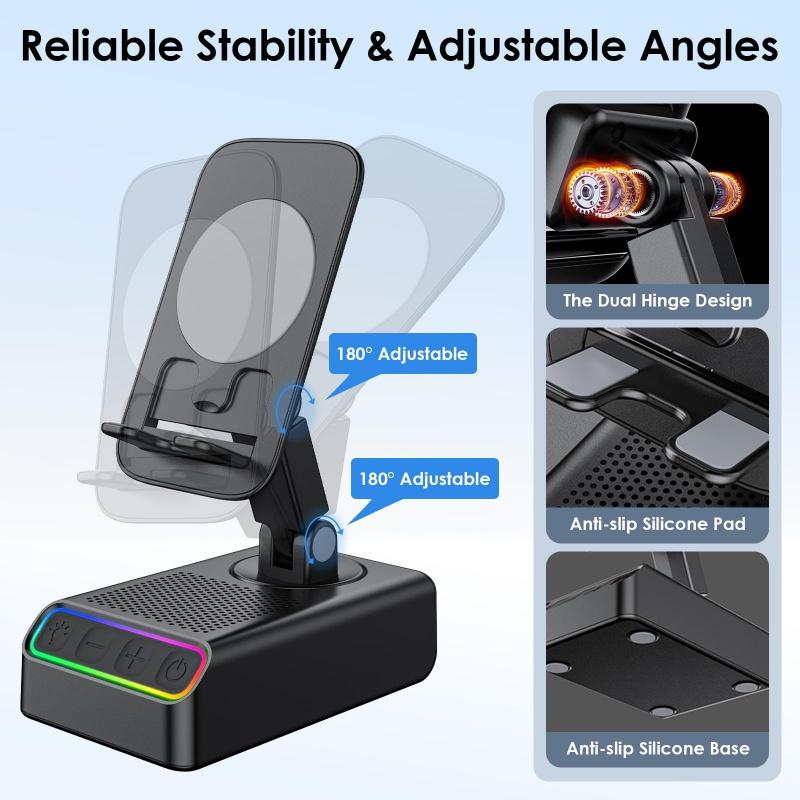 Wireless Bluetooth-compatible Speaker Bt5.3, Multifunctional Desktop Speaker, Five-In-One Phone Stand with LED Light, Compatible with iPhone & Android Phones, No Battery Included