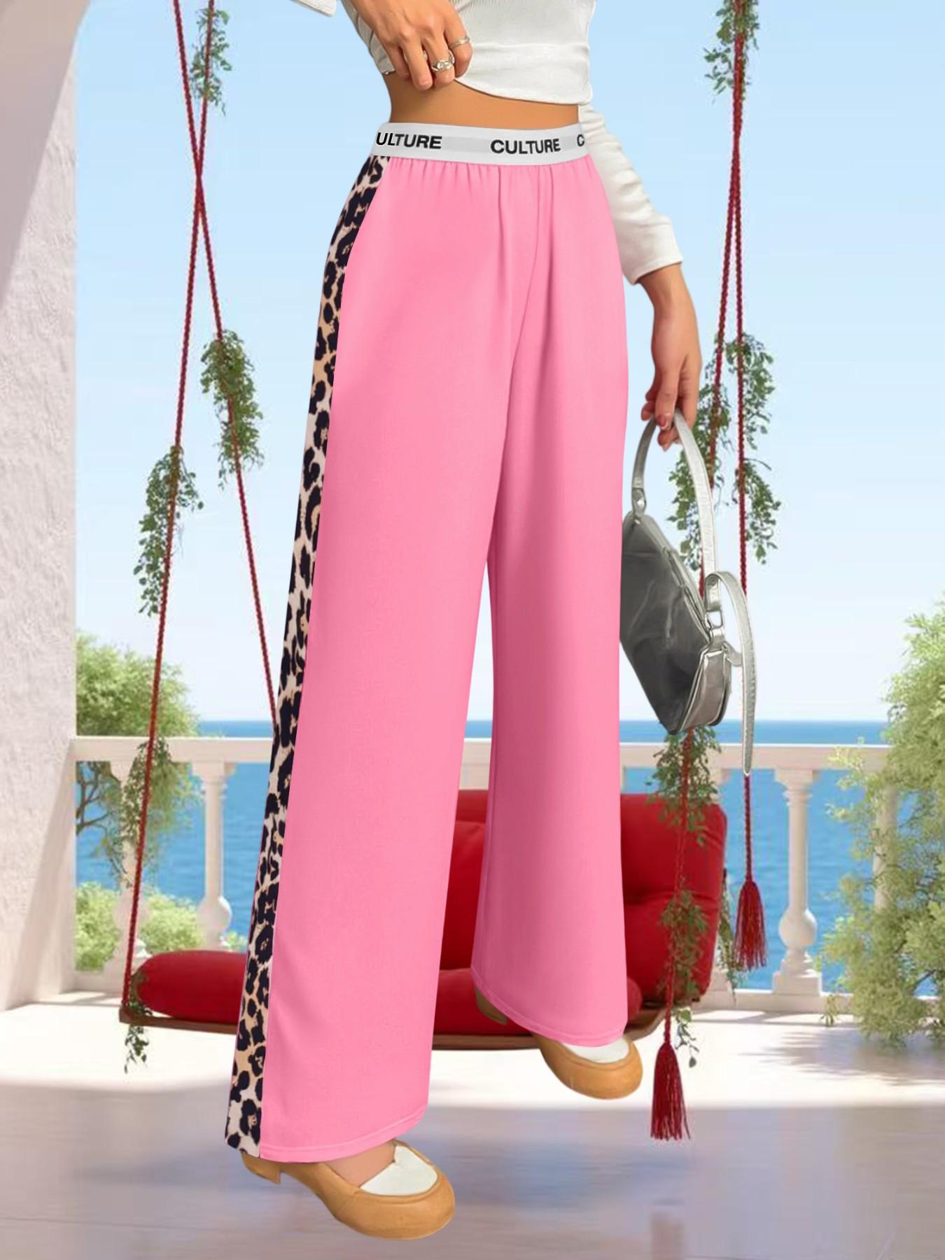 Streetwear Leopard Print Wide Leg Pants, High Waist Loose Fit, Casual All-Seasons Fashion, Spring Autumn Trendy Straight Leg Jeans
