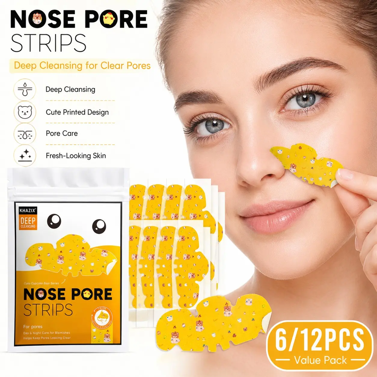 Alcohol-Free Pore Cleansing Nose Strips, Deep Clean & Shrink Pores, Remove Blackheads & Whiteheads, Light, Gentle Formula, Daily Care